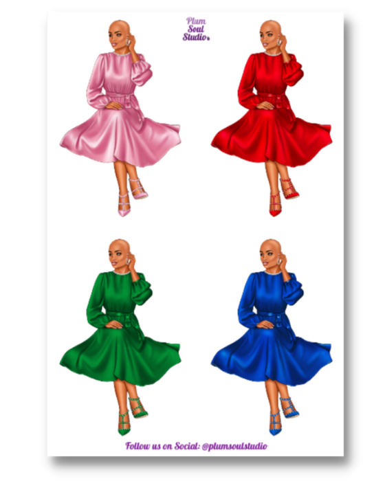 Marion Holiday Dress Bald Sticker Sheet