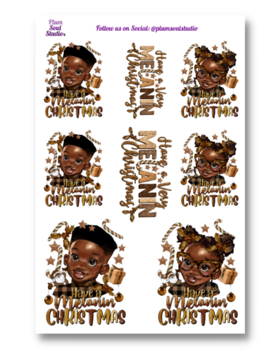 Melanin Christmas Boy and Girl Sticker Sheet