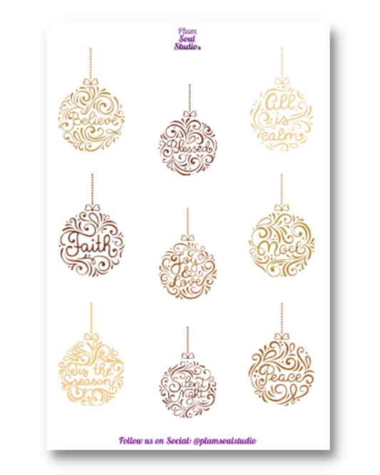 Melanin Christmas Written Ornaments Sticker Sheet