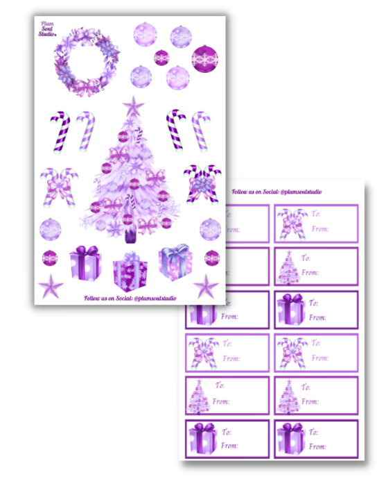 Violet Christmas Stickers and Gift Labels Set